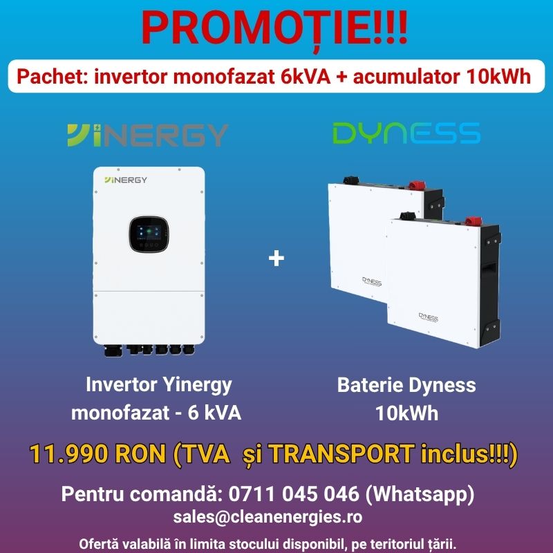 Pachet solar Y2 (Invertor hibrid Yinergy SPh 6kW / Acumulator Dyness 2x5kWh, LV, BMS integrat) Pachet solar Y2 (Invertor hibrid Yinergy SPh 6kW / Acumulator Dyness 2x5kWh, LV, BMS integrat) - imagine 1