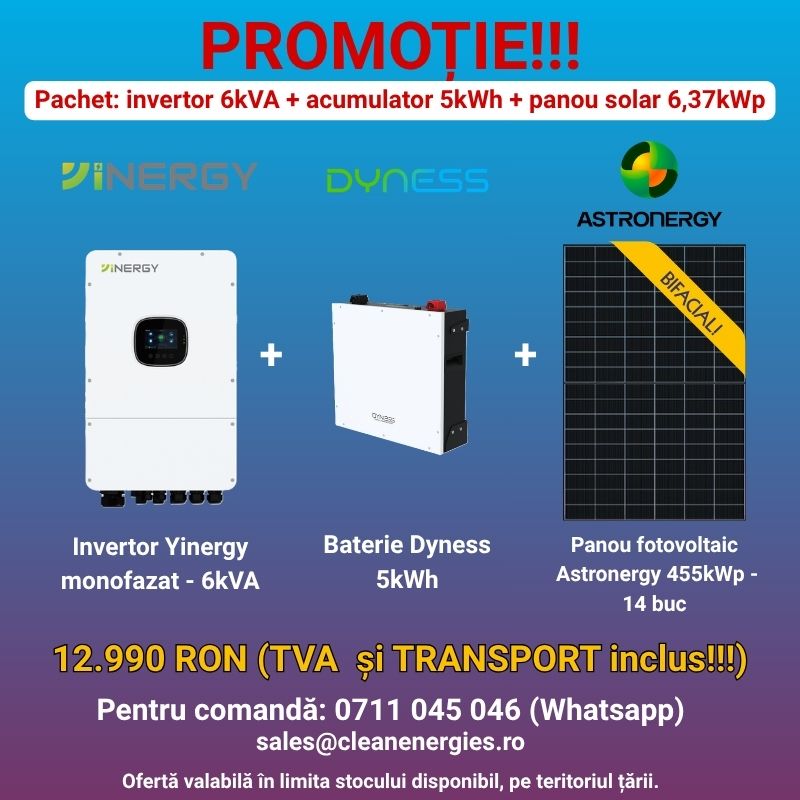 Pachet solar Y3 (panou Astronergy 455 Wp / Invertor hibrid Yinergy SPh 6kW / Acumulator Dyness 5kWh, LV, BMS integrat ) Pachet solar Y3 (panou Astronergy 455 Wp / Invertor hibrid Yinergy SPh 6kW / Acumulator Dyness 5kWh, LV, BMS integrat ) - imagine 1