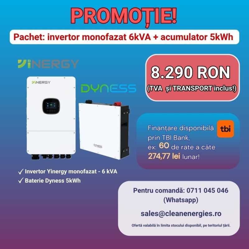 Pachet solar Yinergy Y1 cu invertor SPh 6 kW și acumulator Dyness 5 kWh