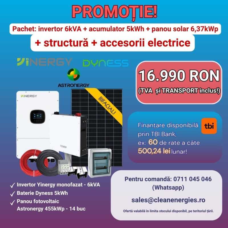 Pachet solar Yinergy Y5 cu panouri, invertor, acumulator și sistem de fixare