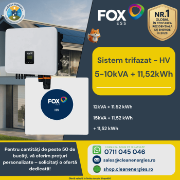 Pachet FoxESS cu invertor hibrid trifazat și baterie EP12 11,52 kWh