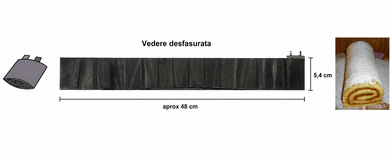 Vedere desfășurată a unei celule cu litiu tip pungă